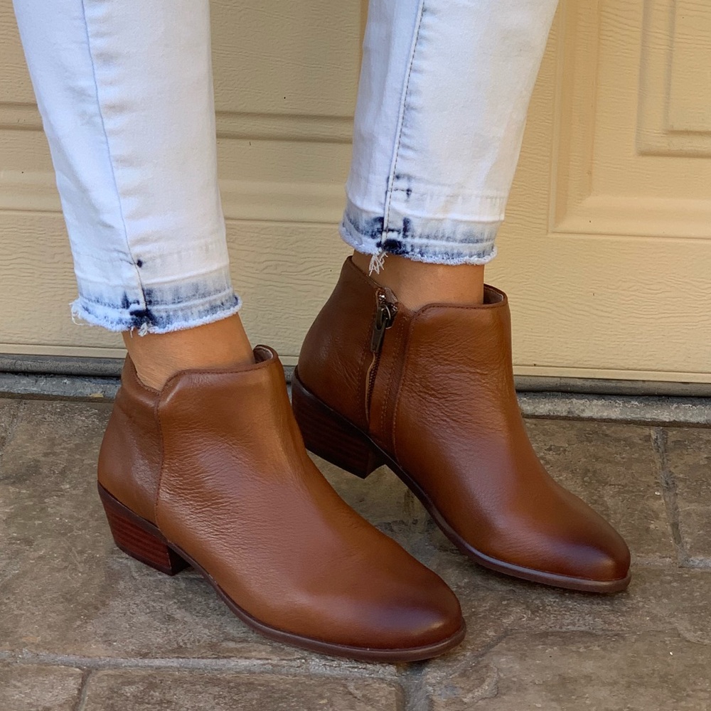 Texas Cognac Leather Low Heel Ankle Booties - Picture 2 of 8
